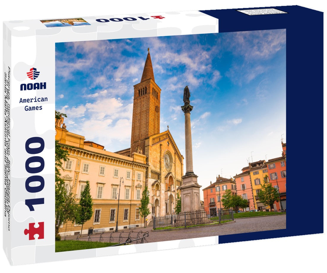 Noah Jigsaw Puzzle Piacenza, medieval town, Italy. Piazza Duomo in the city center with the cathedral of Santa Maria Assunta and Santa Giustina, warm light at sunset. Emilia Romagna 1000 pieces