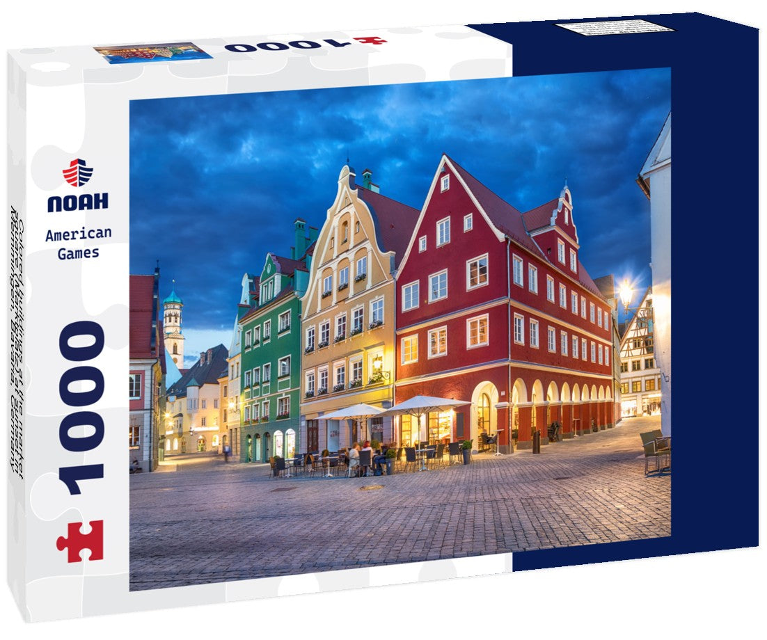 Noah Jigsaw Puzzle Colored buildings at the market square (Marktplatz) at sunset in Memmingen, Bavaria, Germany 1000 pieces