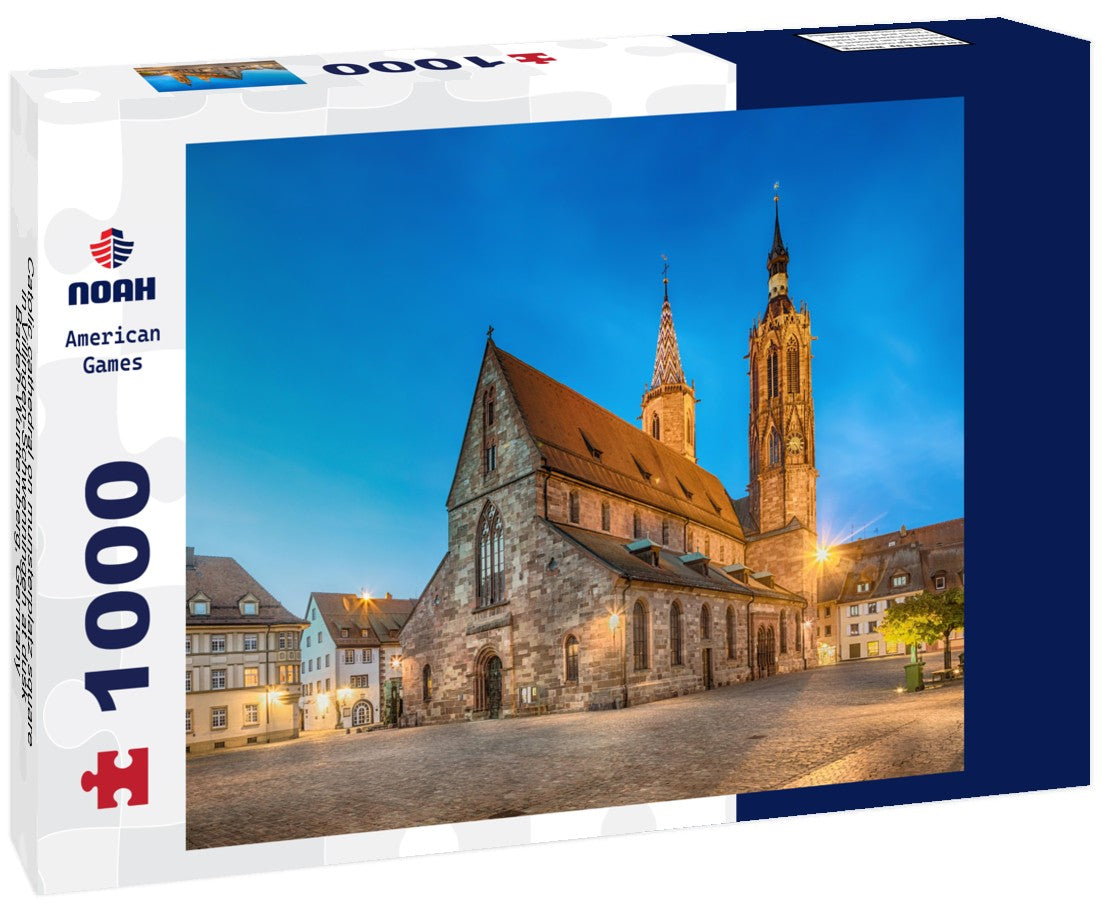 Noah Jigsaw Puzzle Catolic cathedral on munsterplatz square in Villingen-Schwenningen at dusk, Baden-Wurttemberg, Germany 1000 pieces