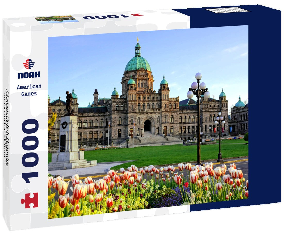 Noah Jigsaw Puzzle Historic British Columbia Parliament Buildings with spring tulips, Victoria, BC, Canada 1000 pieces