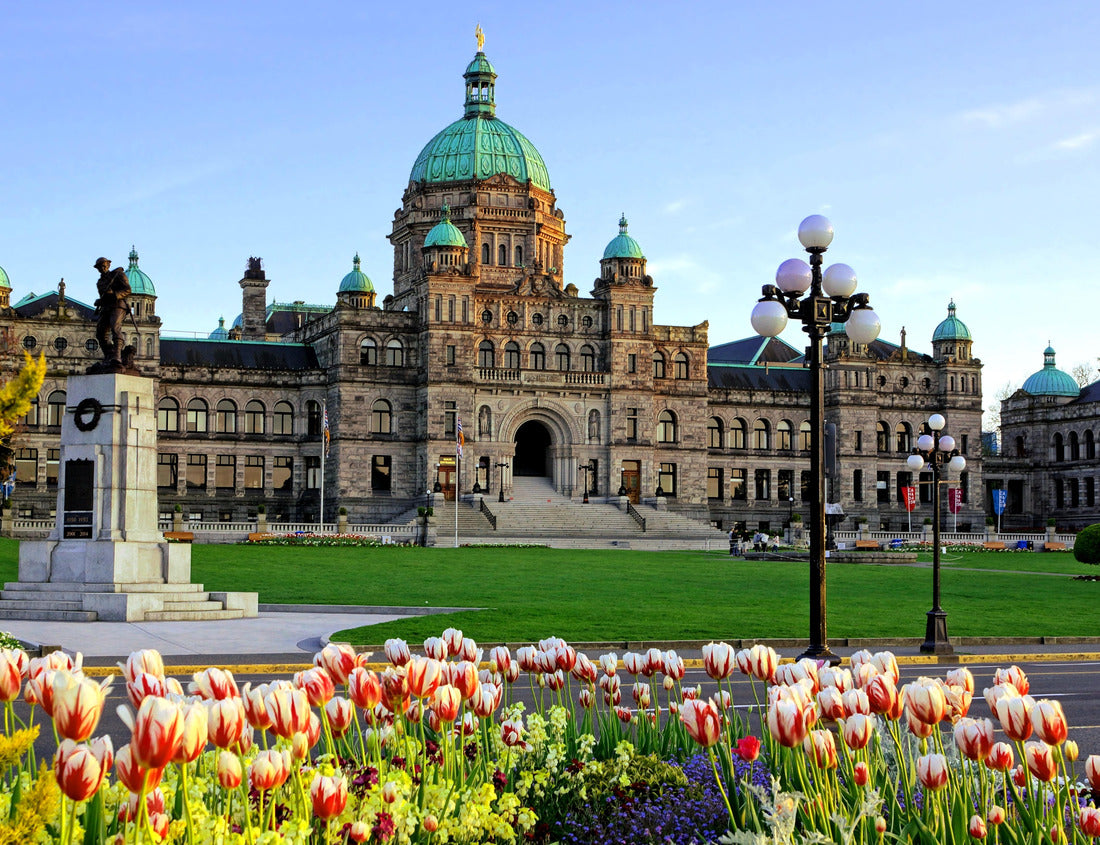 Noah Jigsaw Puzzle Historic British Columbia Parliament Buildings with spring tulips, Victoria, BC, Canada 1000 pieces