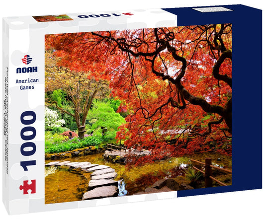 Noah Jigsaw Puzzle Pond with overhanging red Japanese apple trees in spring, Victoria, BC, Canada 1000 pieces
