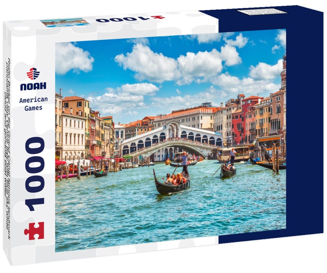 Noah Jigsaw Puzzle Rialto Bridge on the Grand Canal famous landmark panorama view Venice Italy with blue sky white cloud and gondola boat water 1000 pieces