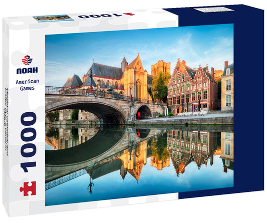 Noah Jigsaw Puzzle Medieval cathedral and bridge over a canal in Ghent - Ghent, Belgium, Sint - Michielskerk 1000 pieces