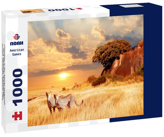 Noah Jigsaw Puzzle Cheetahs in the African savannah on a backdrop of a beautiful sunset. Serengeti National Park. Tanzania. Africa 1000 pieces
