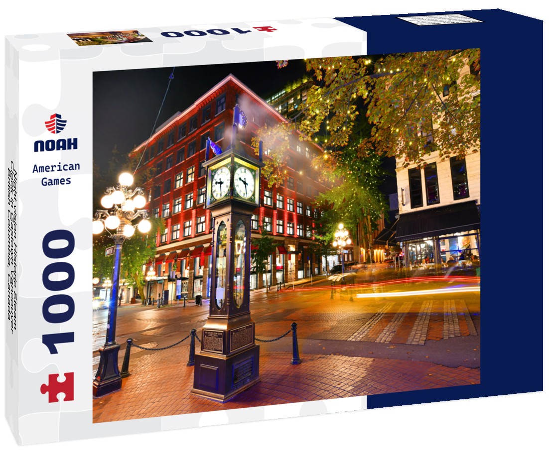 Noah Jigsaw Puzzle Night vision Historic Steam Clock in Gastown Vancouver, British Columbia, Canada 1000 pieces