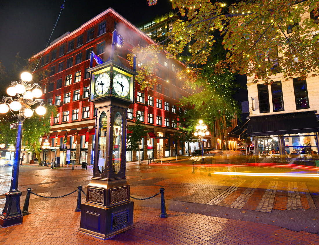 Noah Jigsaw Puzzle Night vision Historic Steam Clock in Gastown Vancouver, British Columbia, Canada 1000 pieces