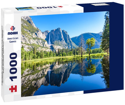 Noah Jigsaw Puzzle Yosemite National Park - Reflection in Merced River of Yosemite waterfalls and beautiful mountain landscape, hiking in the beautiful nature of California, USA 1000 pieces