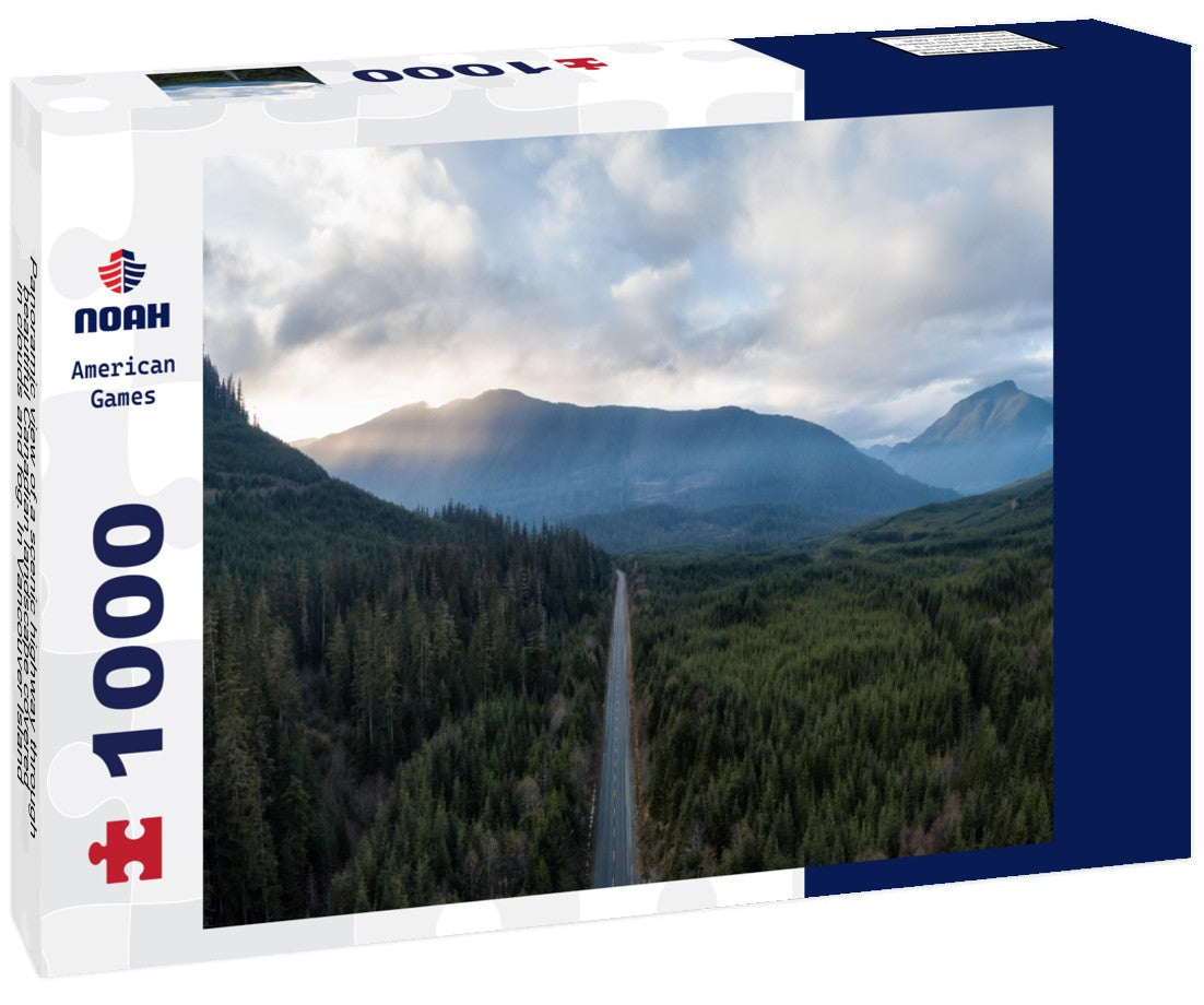 Noah Jigsaw Puzzle Panoramic view of a scenic highway through beautiful Canadian landscape covered in clouds and fog. In Vancouver Island, British Columbia, Canada 1000 pieces