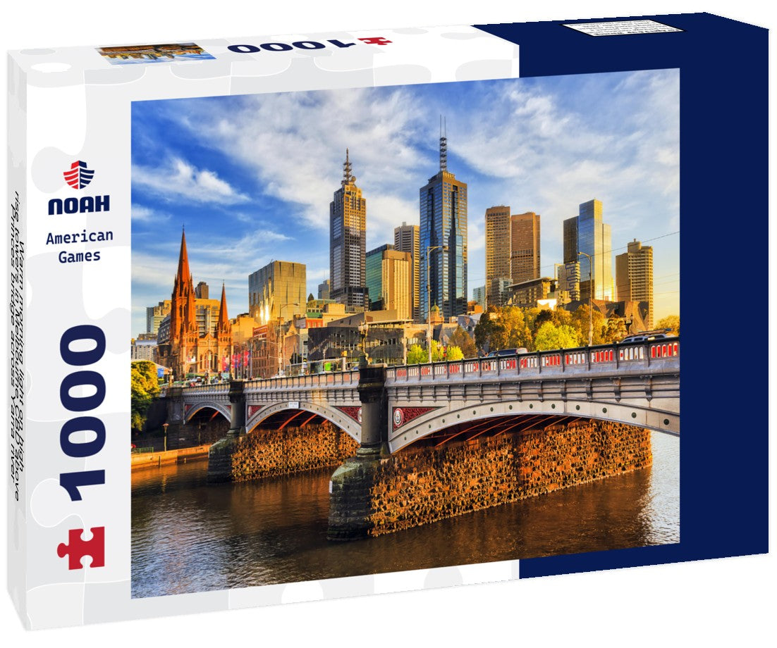 Noah Jigsaw Puzzle Warm morning light on high-rise towers in Melbourne CBD above Princes bridge across Yarra river 1000 pieces
