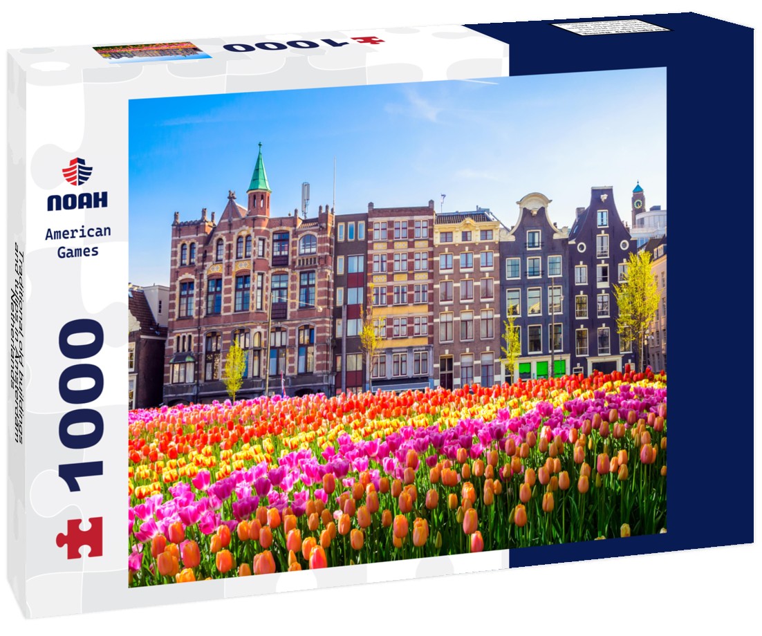 Noah Jigsaw Puzzle Traditional old buildings and tulips in Amsterdam, Netherlands 1000 pieces