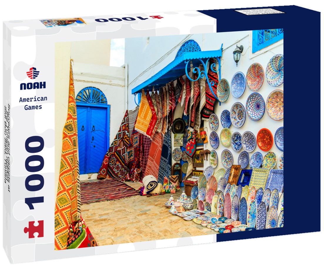 Noah Jigsaw Puzzle Souvenirs and carpets at the Tunisian market, Sidi Bou Said, Tunisia 1000 pieces
