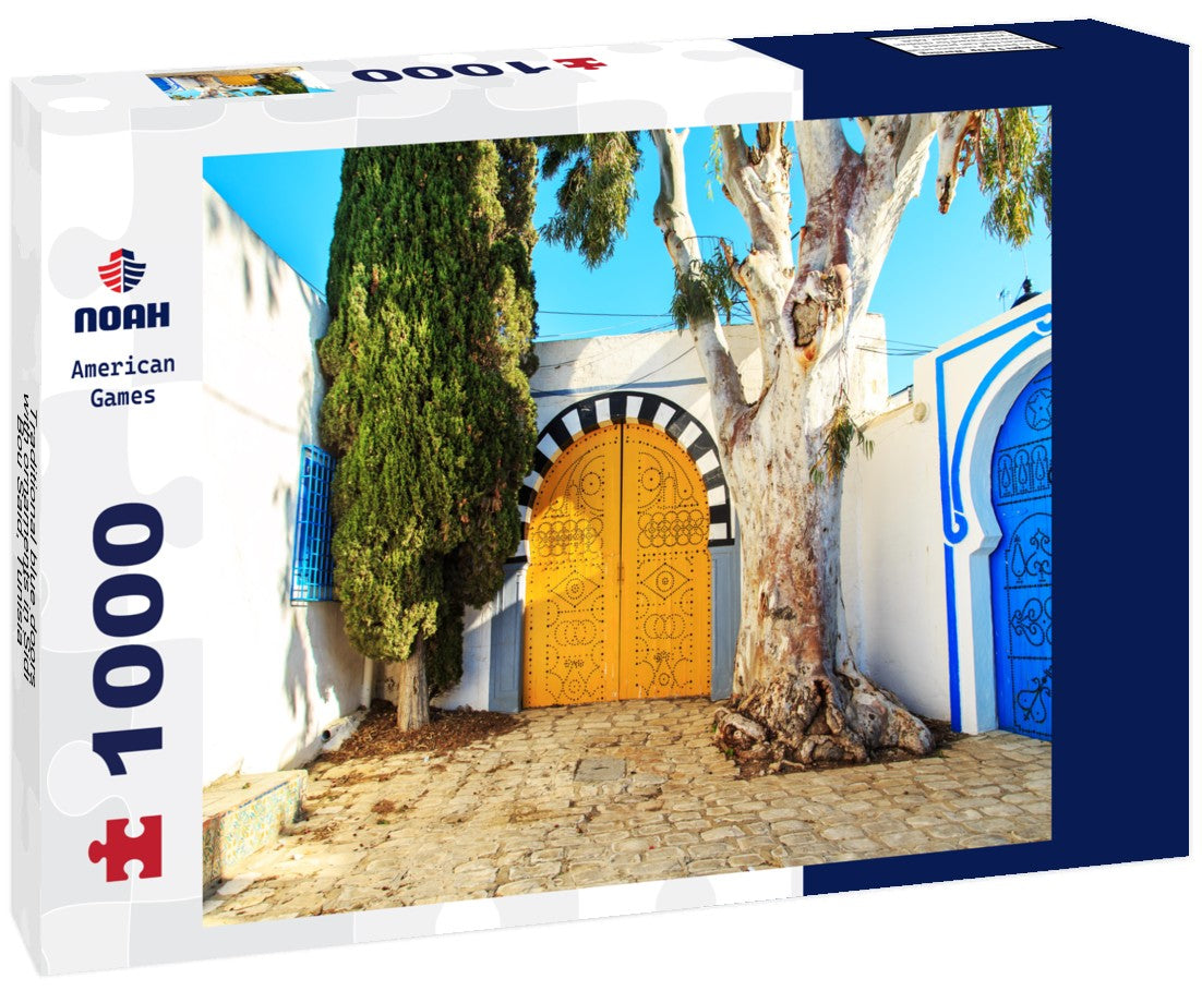 Noah Jigsaw Puzzle Traditional blue doors with ornaments in Sidi Bou Said, Tunisia 1000 pieces