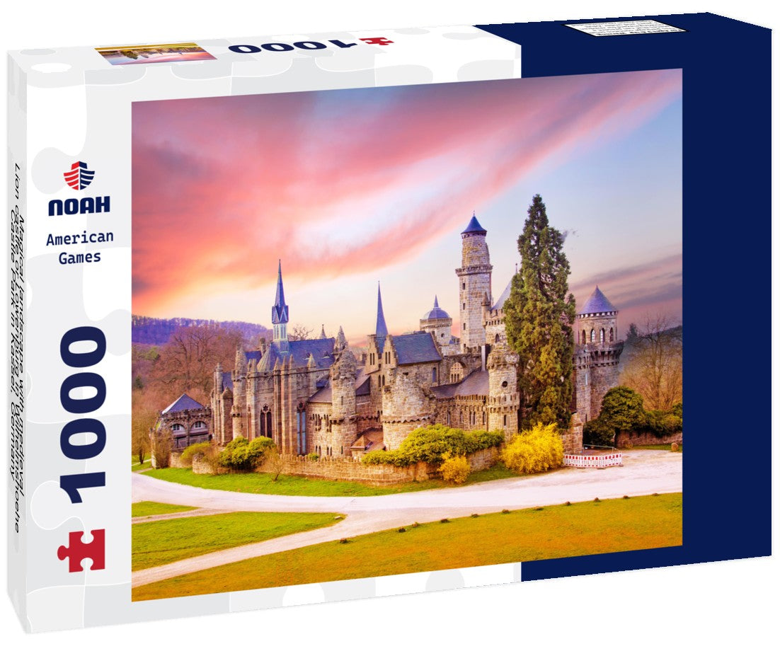 Noah Jigsaw Puzzle Magical landscape with medieval Lion castle or Lowenburg in Wilhelmshoehe Castle Park in Kassel, Germany, Europe at dawn 1000 pieces