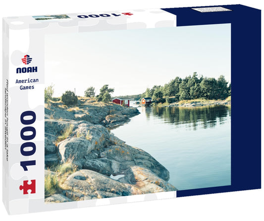 Noah Jigsaw Puzzle Red wooden house in a lake landscape in Sweden 1000 pieces
