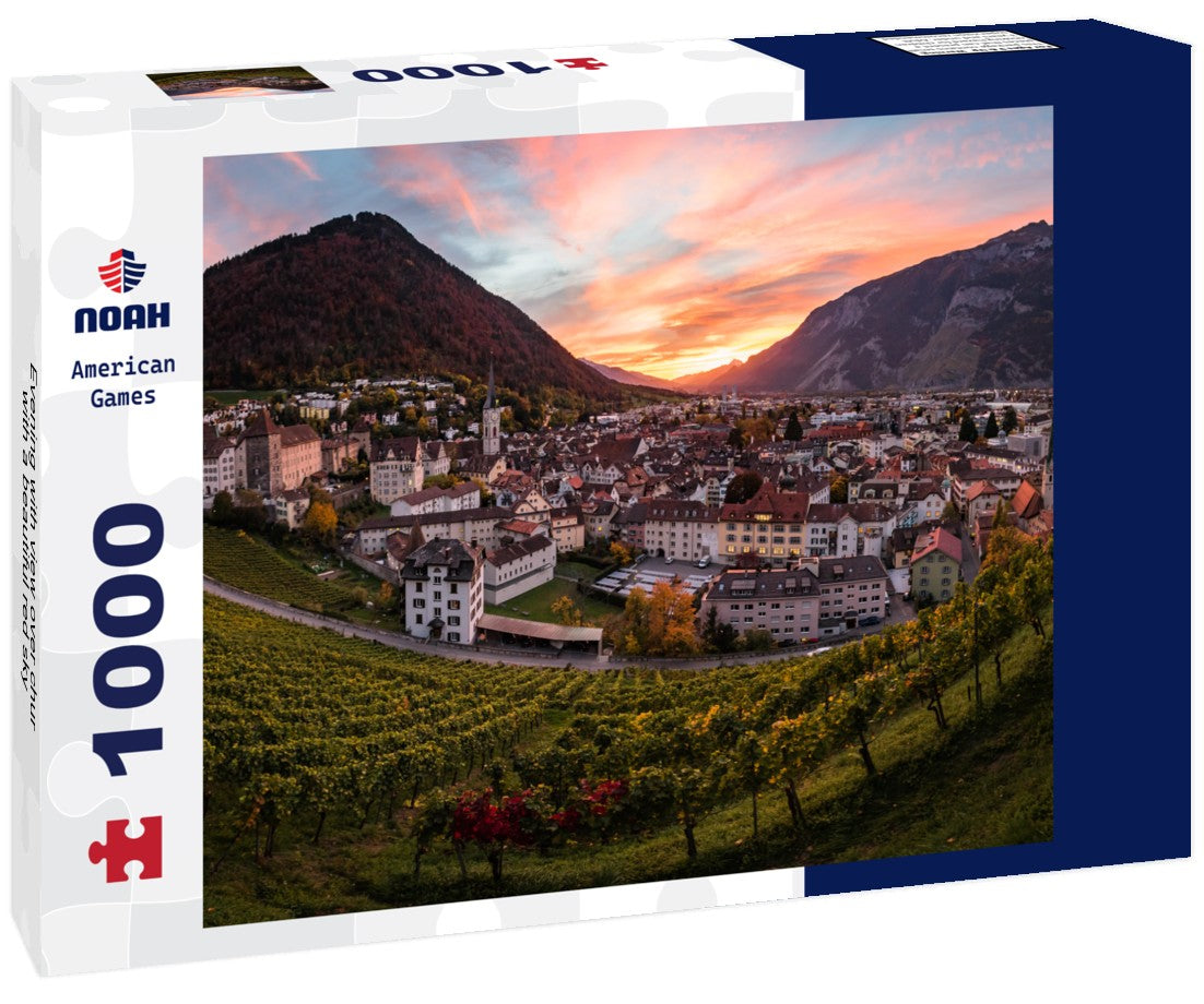 Noah Jigsaw Puzzle Evening with view over chur with a beautiful red sky 1000 pieces