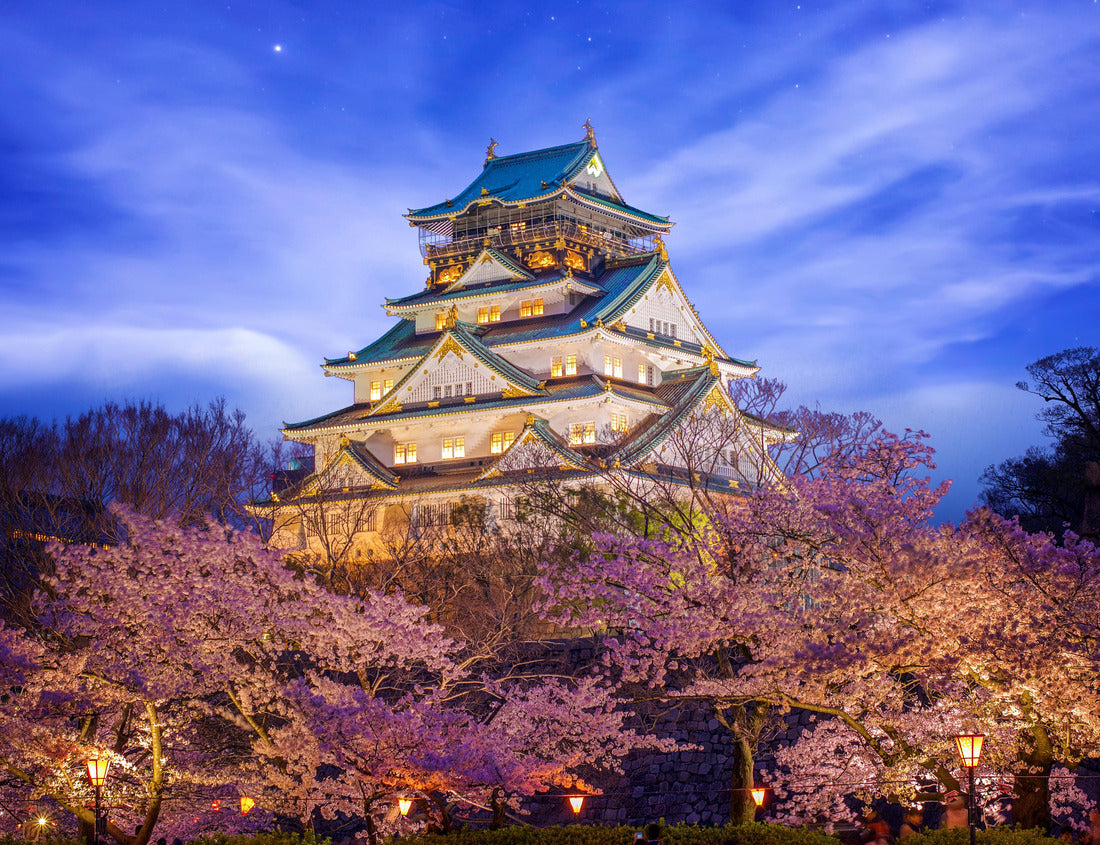Noah Jigsaw Puzzle Himeji Castle in Osaka with full bloom of Sakura in Japan at night 1000 pieces