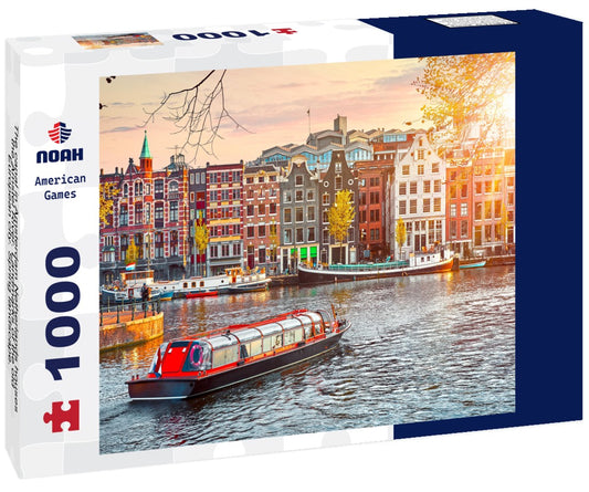 Noah Jigsaw Puzzle The canal in Amsterdam Netherlands houses the Amstel River. Landmarks of the old European city. Spring landscape. 1000 pieces