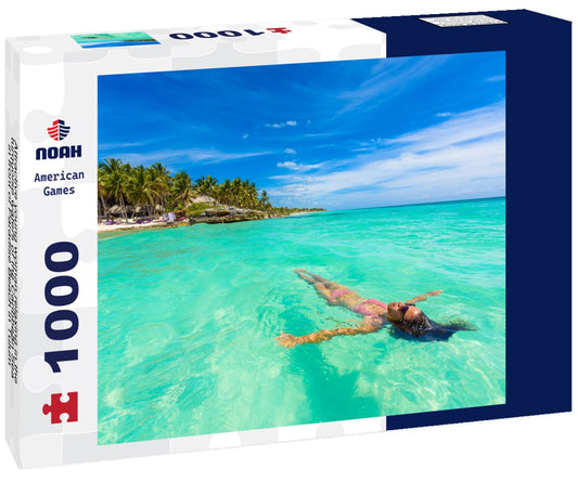 Noah Jigsaw Puzzle Attractive young woman relaxing in the turquoise waters of the Caribbean Sea in front of Paradise Beach in Tulum, near Cancun, Riviera Maya, Mexico 1000 pieces
