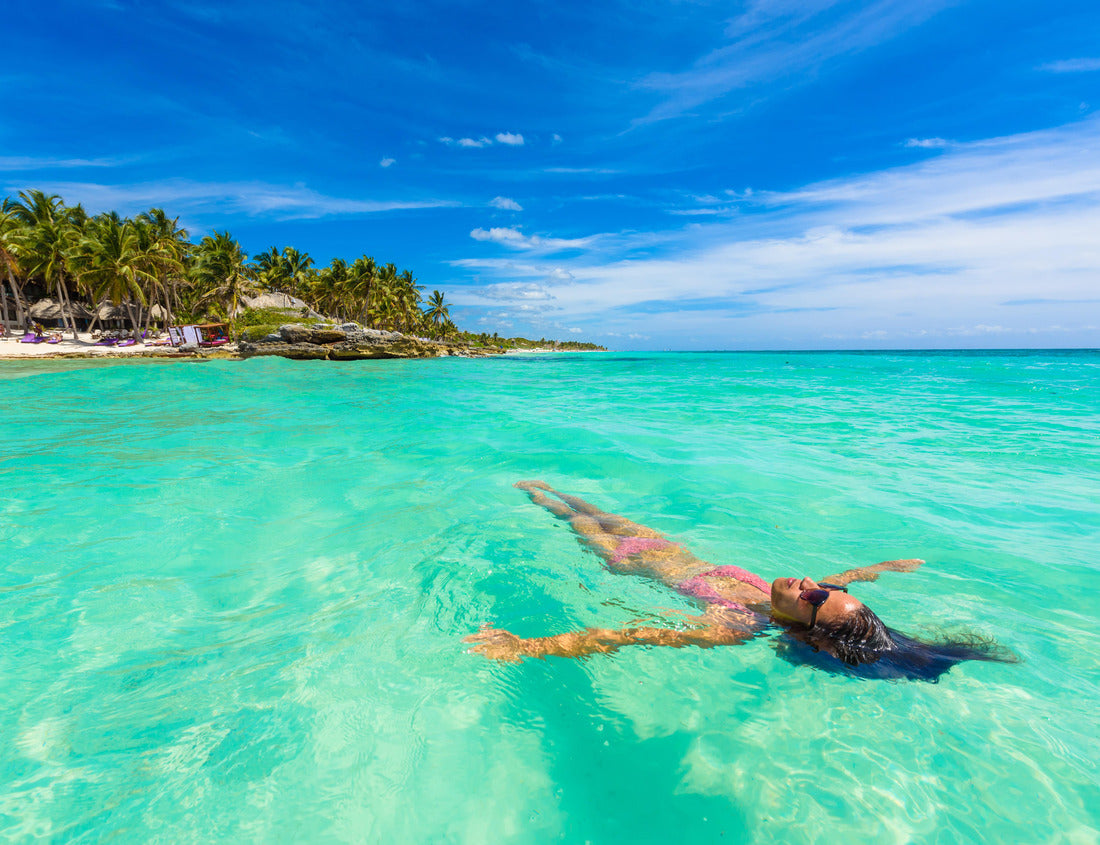 Noah Jigsaw Puzzle Attractive young woman relaxing in the turquoise waters of the Caribbean Sea in front of Paradise Beach in Tulum, near Cancun, Riviera Maya, Mexico 1000 pieces