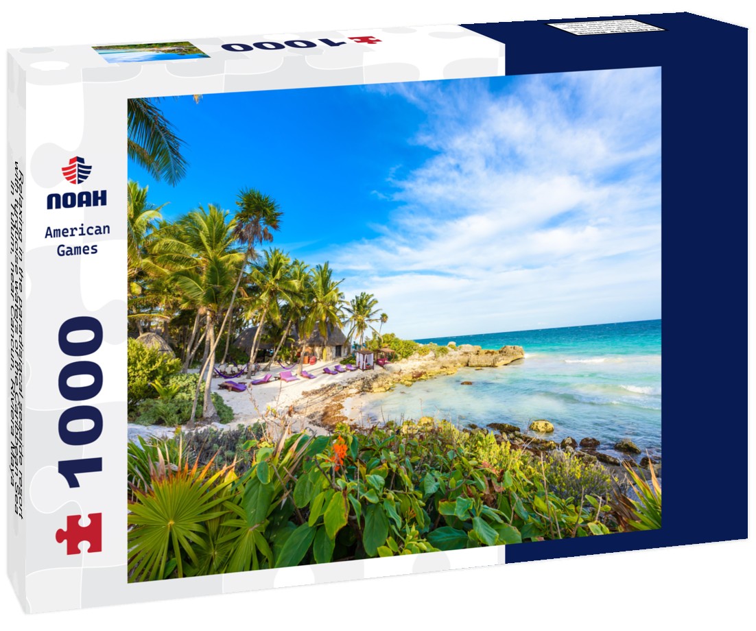 Noah Jigsaw Puzzle Relaxing in the paradisiacal seaside resort with turquoise waters of the Caribbean Sea in Tulum, near Cancun, Riviera Maya, tropical vacation destination, Mexico 1000 pieces