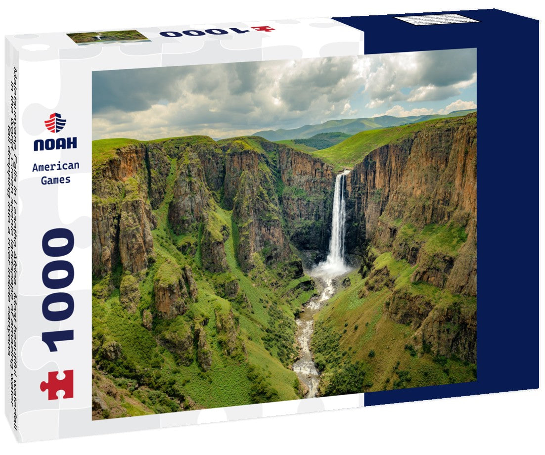 Noah Jigsaw Puzzle Maletsunyane Falls in Lesotho Africa. Most beautiful waterfall in the world. Green scenic landscape of amazing water fall dropping into a river inside canyons 1000 pieces