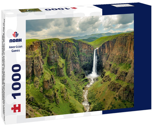 Noah Jigsaw Puzzle Maletsunyane Falls in Lesotho Africa. Most beautiful waterfall in the world. Green scenic landscape of amazing water fall dropping into a river inside canyons 1000 pieces