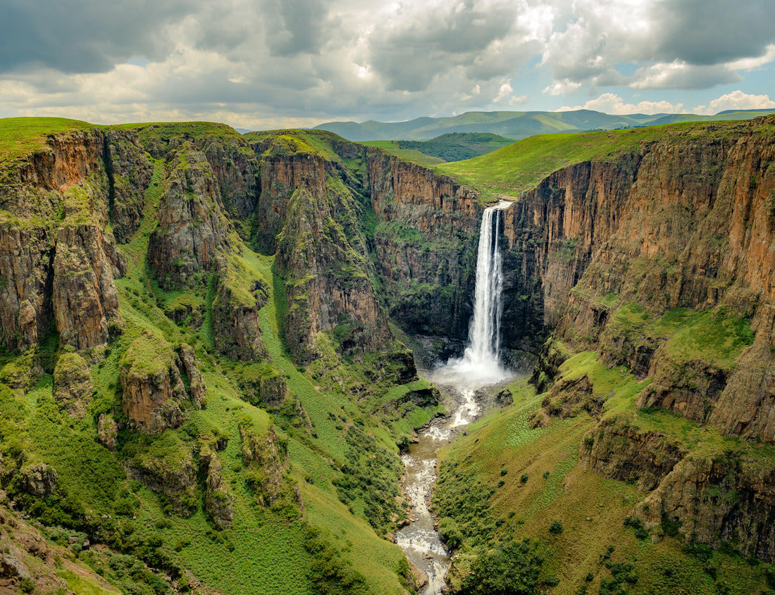 Noah Jigsaw Puzzle Maletsunyane Falls in Lesotho Africa. Most beautiful waterfall in the world. Green scenic landscape of amazing water fall dropping into a river inside canyons 1000 pieces