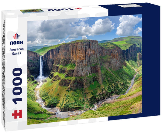 Noah Jigsaw Puzzle Maletsunyane Falls in Lesotho Africa. Most beautiful waterfall in the world. Green scenic landscape of amazing water fall dropping into a river inside canyons 1000 pieces
