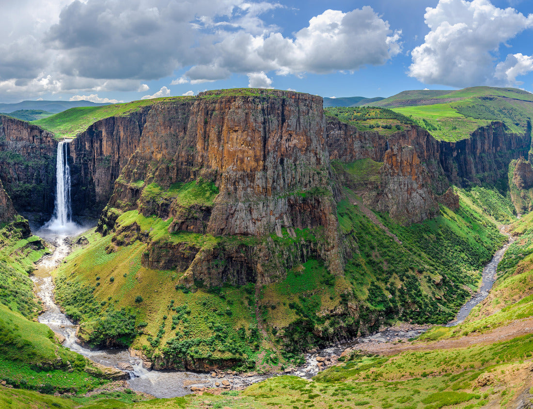 Noah Jigsaw Puzzle Maletsunyane Falls in Lesotho Africa. Most beautiful waterfall in the world. Green scenic landscape of amazing water fall dropping into a river inside canyons 1000 pieces