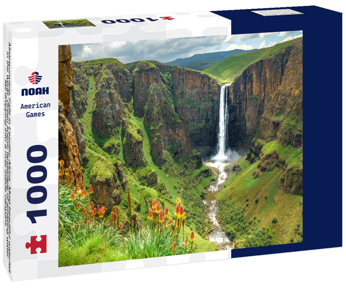 Noah Jigsaw Puzzle Maletsunyane Falls in Lesotho Africa. Most beautiful waterfall in the world. Green scenic landscape of amazing water fall dropping into a river inside canyons 1000 pieces