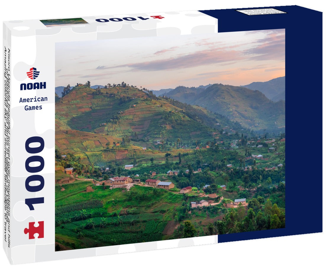 Noah Jigsaw Puzzle Kisoro Uganda beautiful sunset over mountains and hills of pastures and farms in villages of Uganda. Amazing colorful sky and incredible landscape to travel and admire the beauty of nature in Africa 1000 pieces