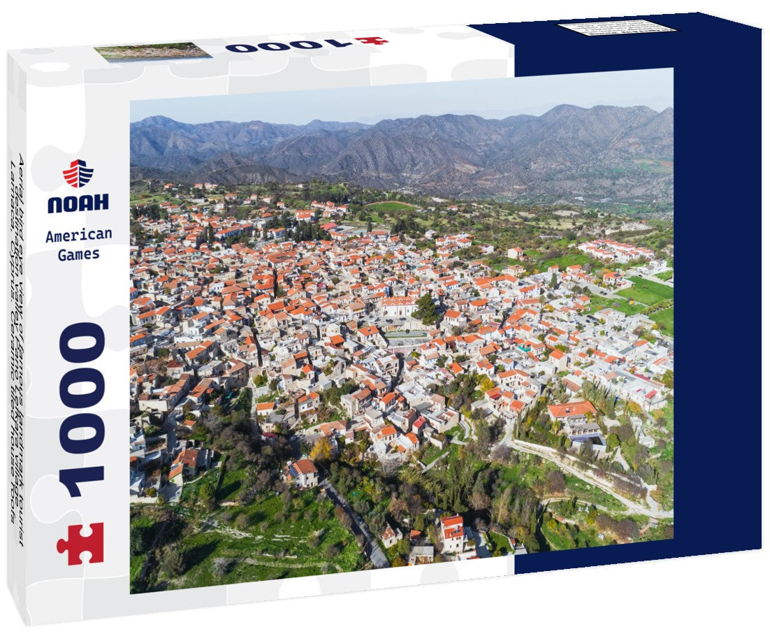 Noah Jigsaw Puzzle Aerial bird eye view of famous landmark tourist destination valley Pano Lefkara village, Larnaca, Cyprus. Ceramic tiled house roofs, greek orthodox church at south of Troodos hills, Kionia 1000 pieces