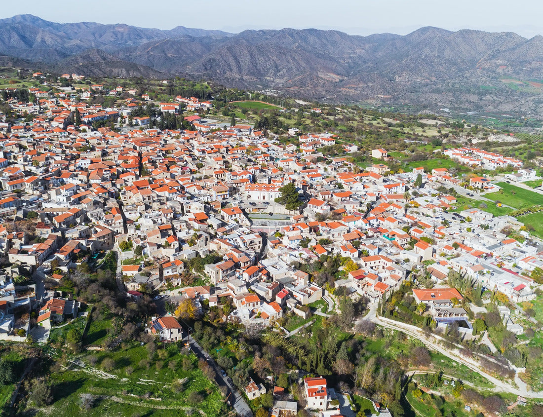 Noah Jigsaw Puzzle Aerial bird eye view of famous landmark tourist destination valley Pano Lefkara village, Larnaca, Cyprus. Ceramic tiled house roofs, greek orthodox church at south of Troodos hills, Kionia 1000 pieces