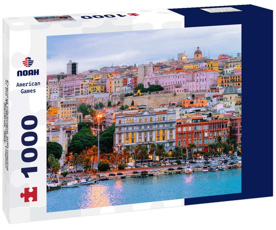 Noah Jigsaw Puzzle Evening cityscape with marina in the Mediterranean, Cagliari, Sardinia, Italy 1000 pieces