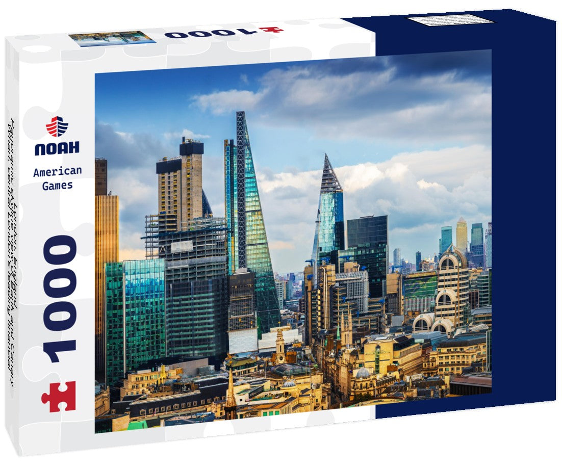 Noah Jigsaw Puzzle London, England - Panoramic skyline view of Bank and Canary Wharf, central London's leading financial districts with famous skyscrapers at golden hour 1000 pieces