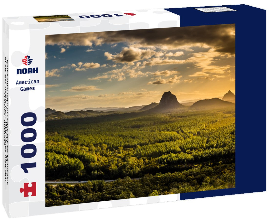 Noah Jigsaw Puzzle Panoramic view of Glass House Mountains at sunset visible from Wild Horse Mountain Lookout, Australia 1000 pieces