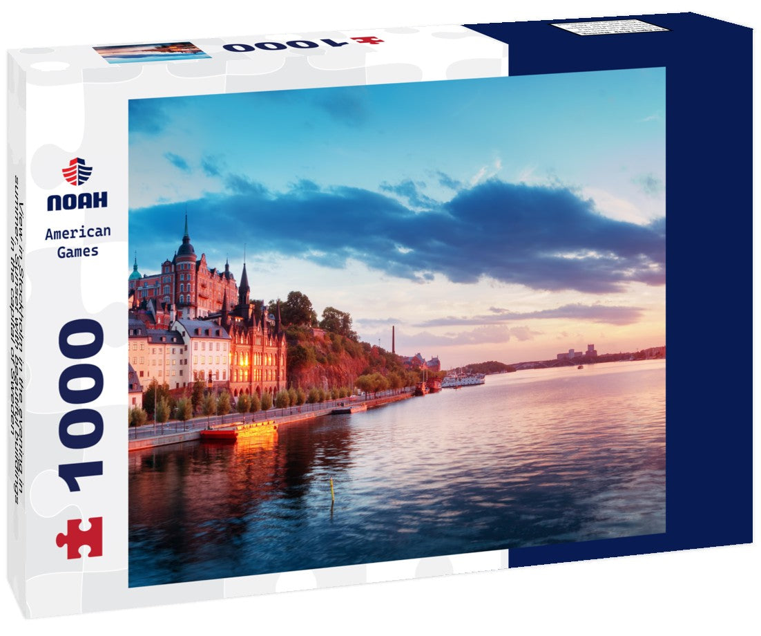Noah Jigsaw Puzzle View in Stockholm in the evening in summer. Sunset with beautiful buildings in the capital of Sweden 1000 pieces