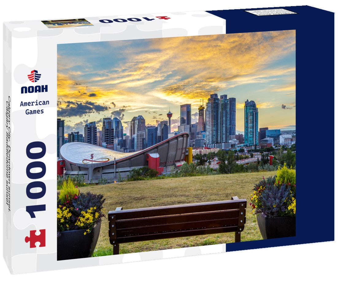 Noah Jigsaw Puzzle Calgary City. Downtown sunset. Calgary Saddledome sunset 1000 pieces