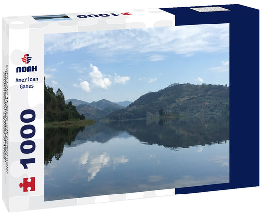 Noah Jigsaw Puzzle Calm Lake Mutanda with perfect water reflections of the lake scenery in southwestern Uganda in Africa 1000 pieces