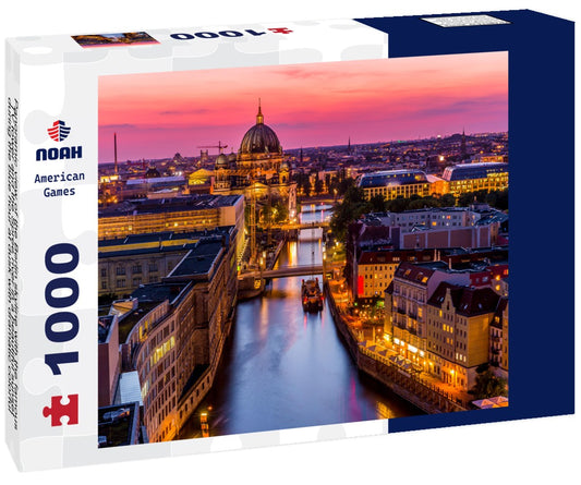 Noah Jigsaw Puzzle Panoramic view of the Berlin skyline with the famous TV tower and the Spree river in a beautiful sunset during the blue hour at dusk with dramatic colorful clouds, Mitte Berlin Mitte, Germany 1000 pieces