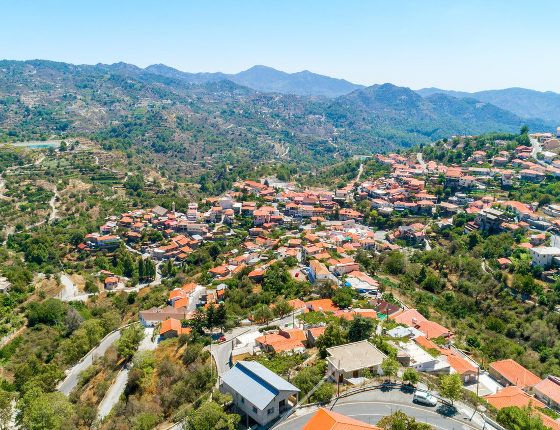 Noah Jigsaw Puzzle Aerial view of Kyperounda village on Madari, Troodos mountain, Limassol, Cyprus. Bird eye view of traditional ceramic tiled roof houses, countryside, valley and church 1000 pieces