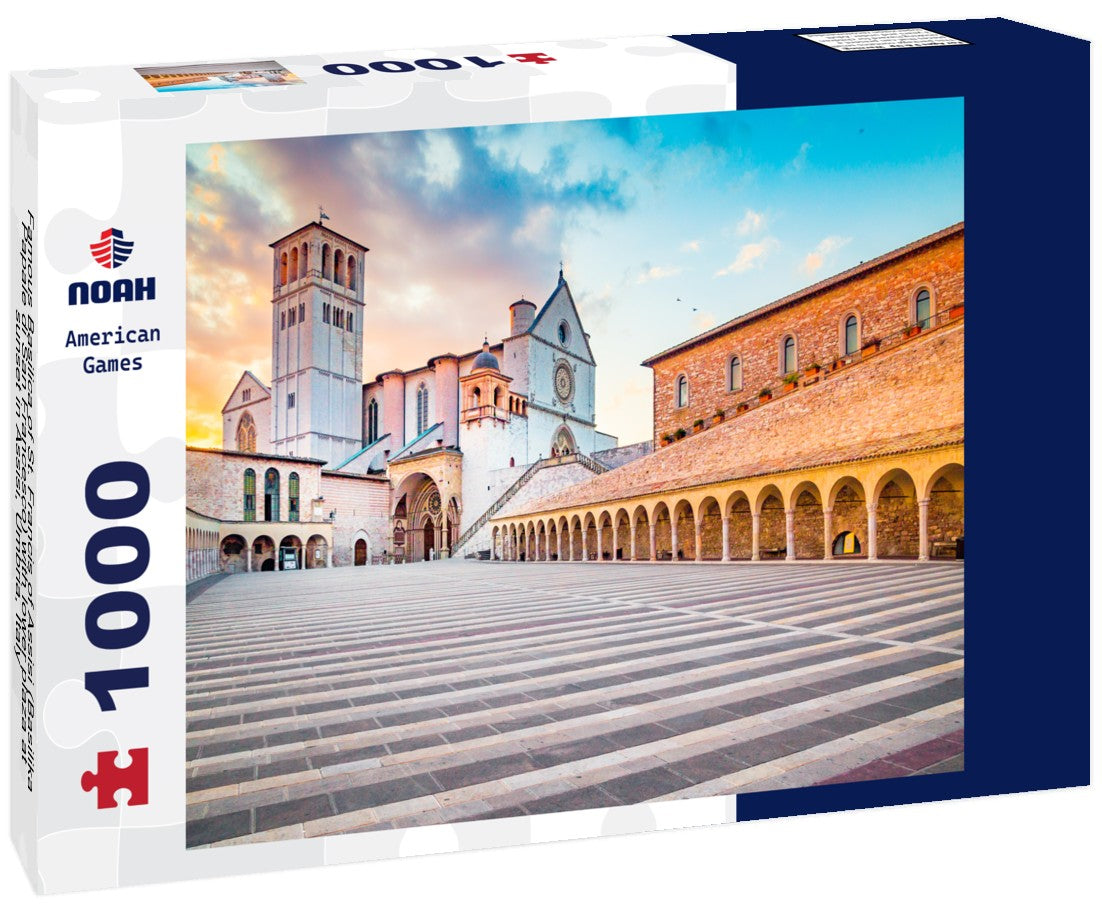 Noah Jigsaw Puzzle Famous Basilica of St. Francis of Assisi (Basilika Papale di San Francesco) with lower plaza at sunset in Assisi, Umbria, Italy 1000 pieces