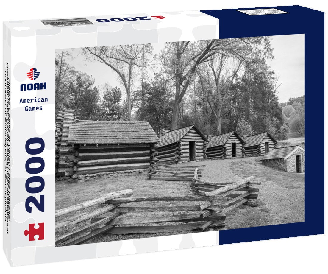 Noah Jigsaw Puzzle Historic Cabins at Valley Forge National Historical Park, Revolutionary War encampment, northwest of Philadelphia, in Pennsylvania, USA in black white 2000 pieces