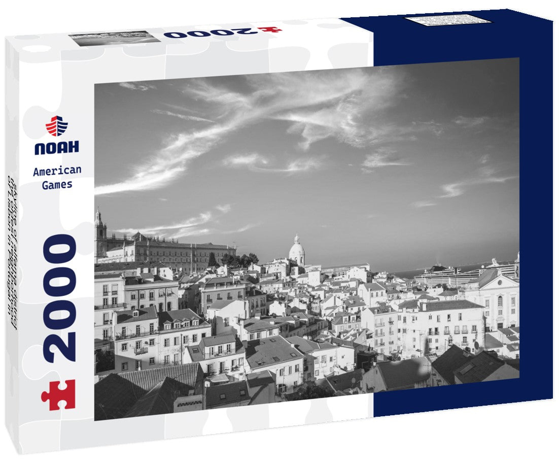 Noah Jigsaw Puzzle skyline of alfama district, the oldest neighborhood of Lisbon in Portugal in black white 2000 pieces
