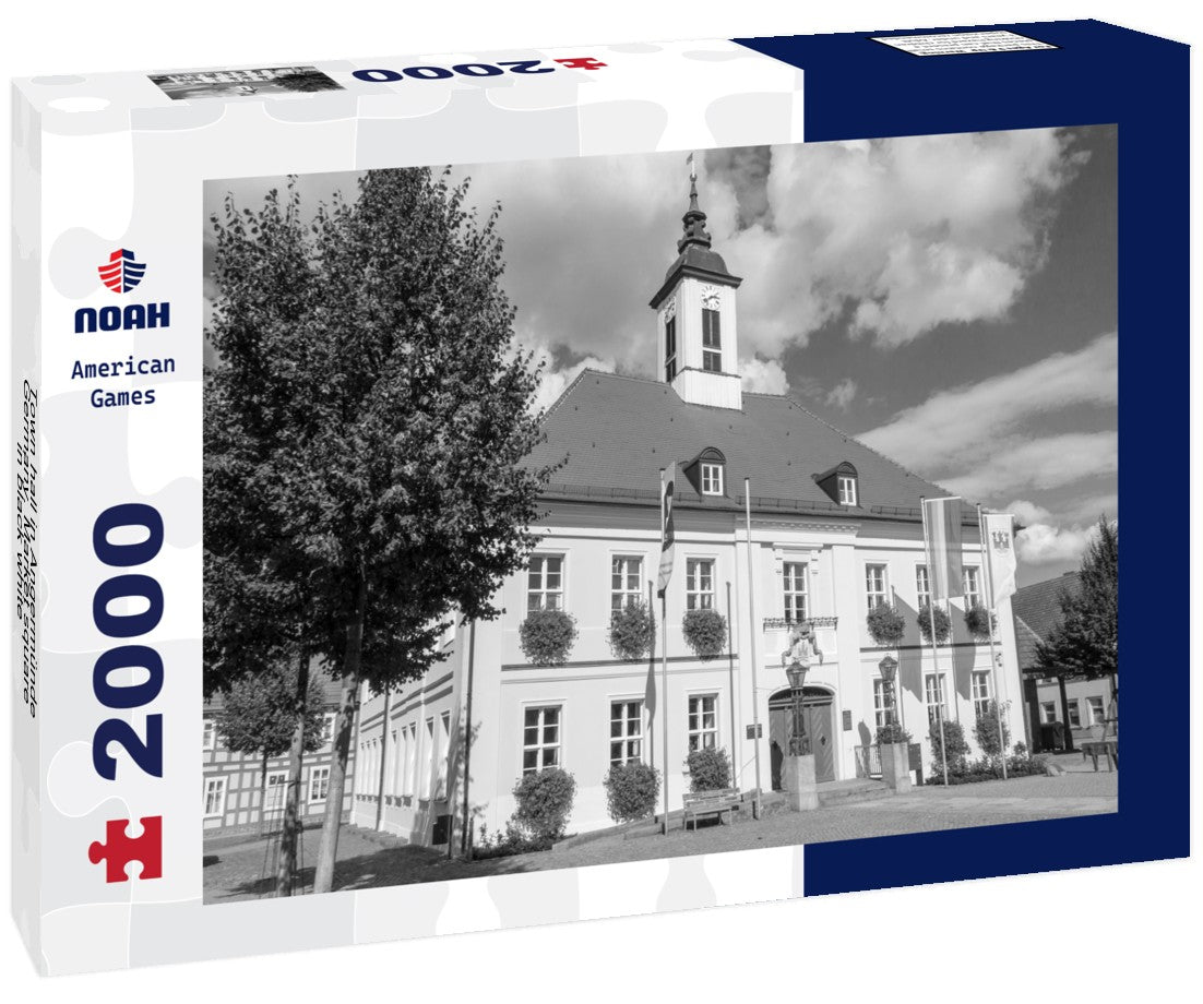 Noah Jigsaw Puzzle Town hall in Angermünde, Germany. Market square in black white 2000 pieces
