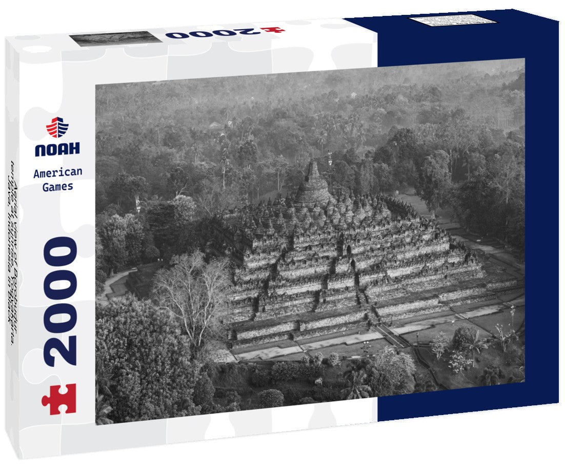 Noah Jigsaw Puzzle Aerial view of Borobudur temple at sunrise, Yogyakarta. Java, Indonesia in black white 2000 pieces