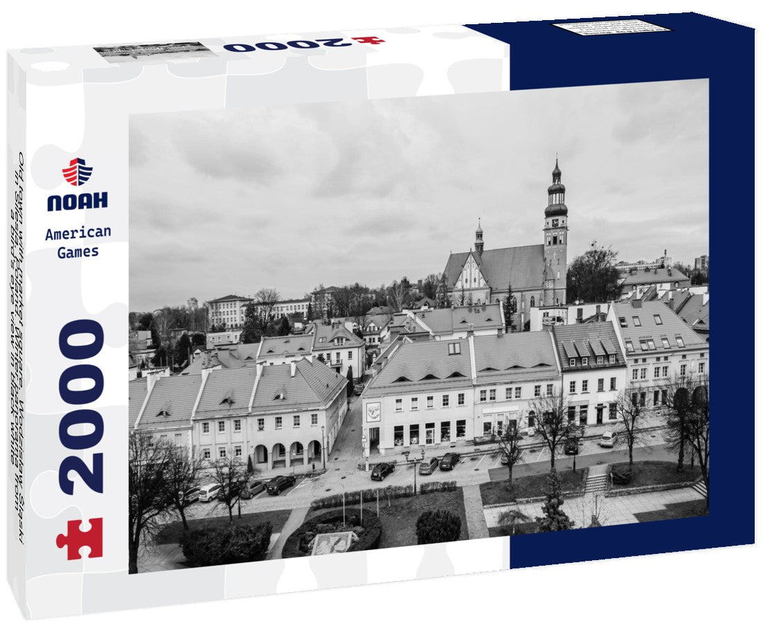 Noah Jigsaw Puzzle Old town with market square, Wodzislaw Slaski in Silesia, Poland. Winter panorama from a bird's eye view in black white 2000 pieces