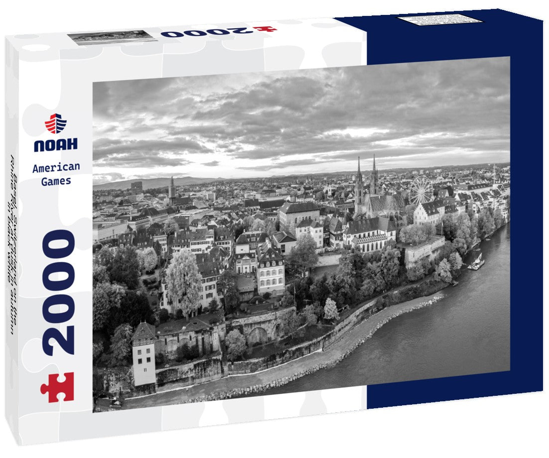 Noah Jigsaw Puzzle Basel, Switzerland on the Rhine River at dusk in autumn in black white 2000 pieces