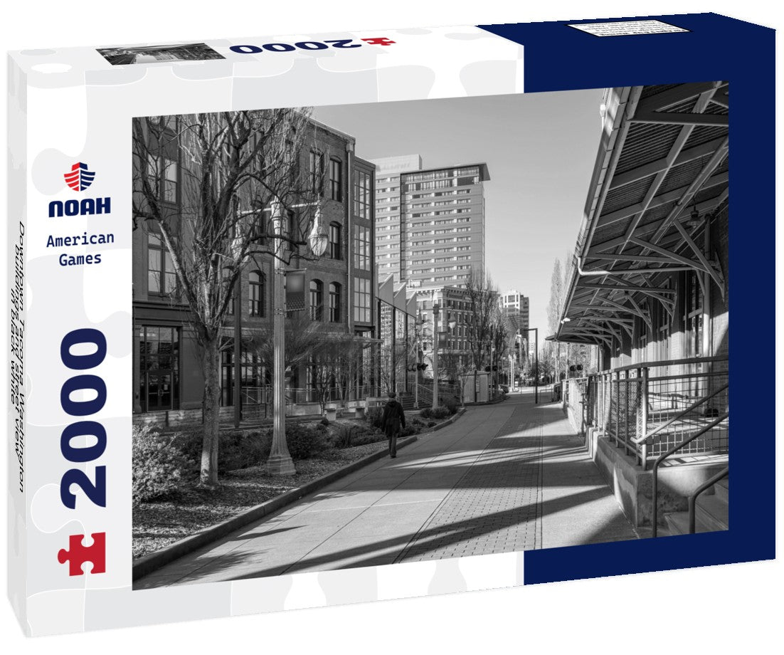 Noah Jigsaw Puzzle Downtown Tacoma Washington buildings and street view in black white 2000 pieces